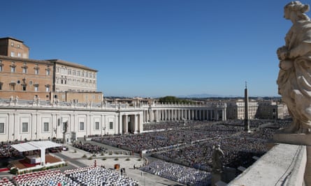 Tens of thousands attend the open-air ceremony in Vatican City.