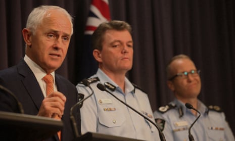 Malcolm Turnbull and AFP commissioner Andrew Colvin and Assistant commissioner Ian McCartney