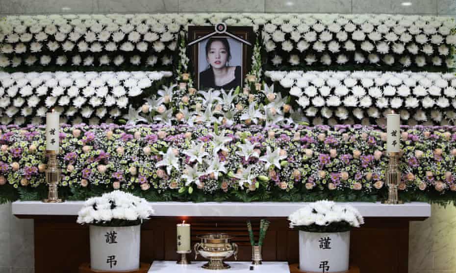 A memorial for K-pop star Goo Hara in Seoul at St. Mary’s Hospital following her suicide in November.