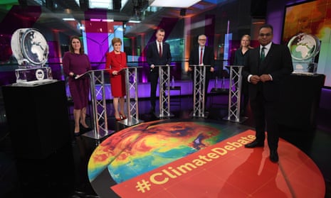 Boris Johnson and Nigel Farage were replaced by ice sculptures in the Channel 4 party leaders’ climate debate, November 2019