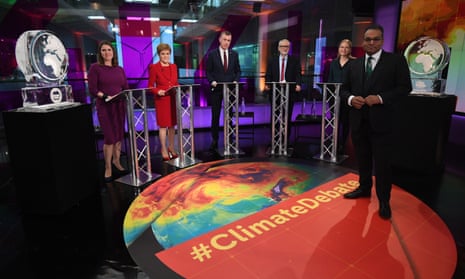 The Channel 4 leadership debate on the climate crisis, with the two ice blocks representing Boris Johnson for the Conservatives and Nigel Farage for the Brexit party.