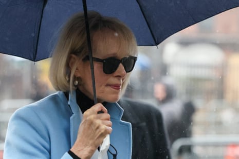 E Jean Carroll walks outside Manhattan Federal Court in New York City.