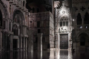 St. Mark’s Basilica and the Doge’s Palace on the flooded Piazza San Marco