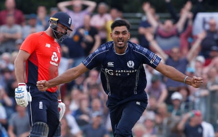 Scotland’s Safyaan Sharif celebrates winning the match against England in 2018
