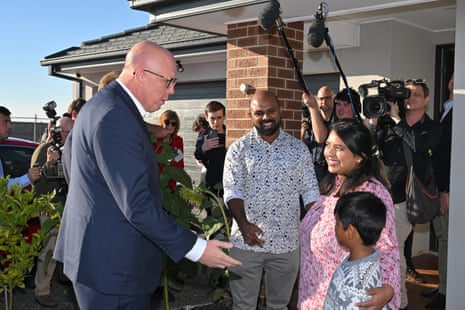 Peter Dutton visits Fulbert and Priya Xavier and their son, Aidan, in Donnybrook.