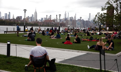 The scene at Domino Park in Williamsburg earlier in September. New York state has recorded more than 450,000 cases and more than 25,000 deaths.