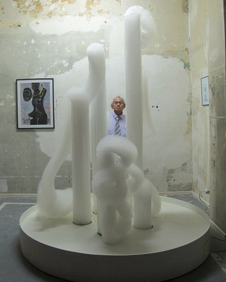 David Medalla pictured with one of his ‘bubble machines’, 2012.