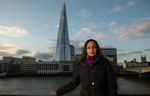Roma Agrawal photographed with the Shard in the distance