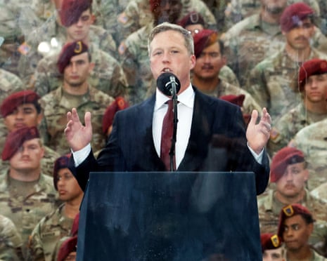 Dan Driscoll speaks at the America 250 celebration at Fort Bragg in Fayetteville, North Carolina in June 2026.