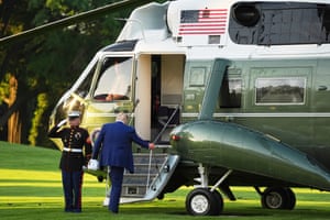 US President Trump boards Marine One on the South Lawn of the White House, on his way to The Hague, to join world leaders gathering in the Netherlands for a two-day Nato summit