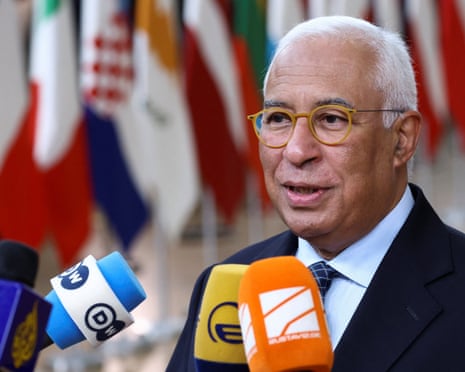 European Council President Antonio Costa speaks to the media at a European Union leaders' summit in Brussels, Belgium.