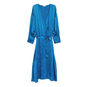 blue silky wrap style dress H&M