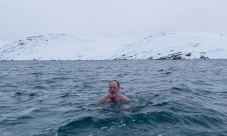 Kevin swimming in the Barents Sea.