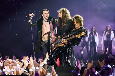 Performing with Aerosmith’s Steven Tyler and Joe Perry in September at the MTV Video Music awards.