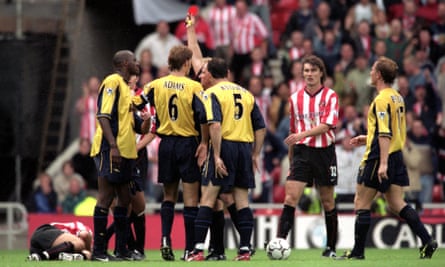 Patrick Vieira is sent off by referee Steve Dunn at the Stadium of Light.