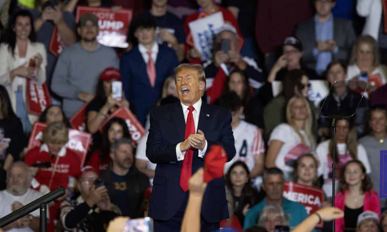 Donald Trump speaks at a campaign rally in Conway, South Carolina, on 10 Feburary 2024. Photograph: Randall Hill/EPA