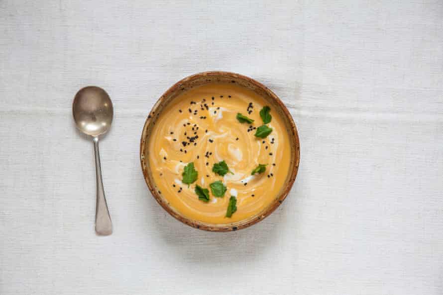 Wonderful, warming: butternut squash, coconut and pickled ginger soup.