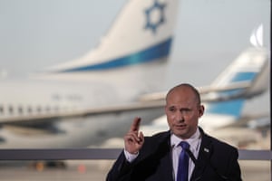 Israeli prime minister Naftali Bennett announces a ban on foreign visitors at the Ben-Gurion International Airport near Tel Aviv on Saturday.