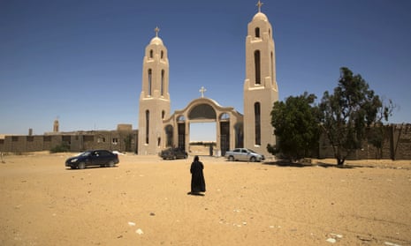 A priest enters an Egyptian monastery