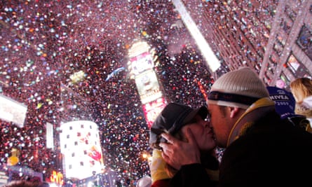 A couple kisses in Times Square on 1 January 2009.