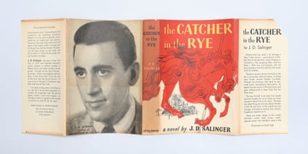 The dust jacket of a first edition copy of The Catcher in the Rye with a large photo of JD Salinger on the back
