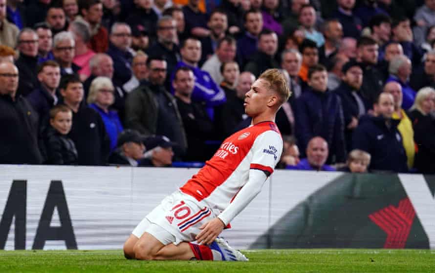 Chelsea v Arsenal: Premier League – live! | Premier League 4 Arsenal’s Emile Smith Rowe celebrates scoring his side’s second goal.