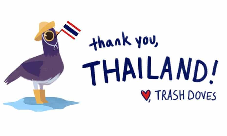 An illustration of the Trash Dove drawn to thank Thailand for turning it into a meme.