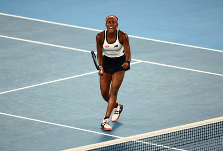 Coco Gauff celebrates her victory