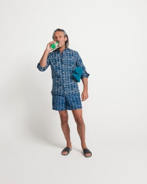 Model in shorts with matching shirt