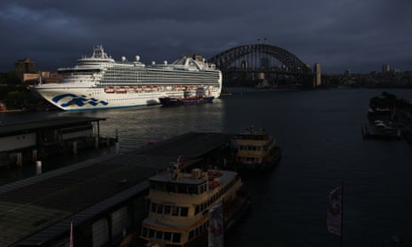 Passengers disembark from the Ruby Princess at Sydney Overseas Passenger Terminal on February 08, 2020 