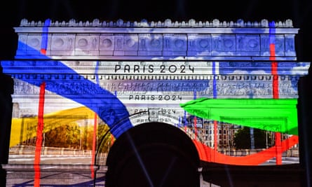 A celebration of the Paris 2024 Olympics projected on to the Arc de Triomphe, 1 January 2024