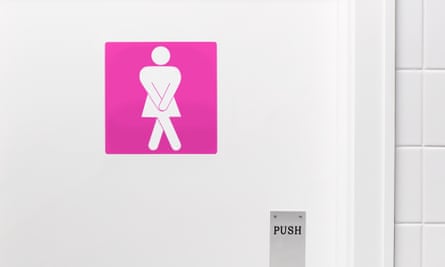 Desperate lady toilet door signToilet door sign of desperate lady needing the loo.