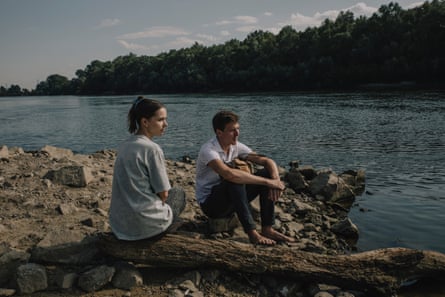 Olha Rudenko and her boyfriend Roman at the Chernihiv central beach.