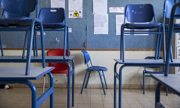 An empty classroom in a closed primary school in Israel
