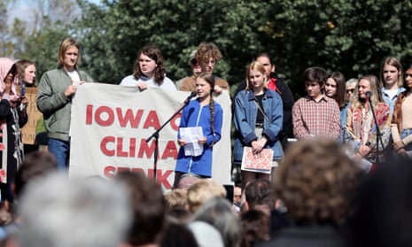 Climate change teen activist Greta Thunberg joins a climate strike march in Iowa City.
