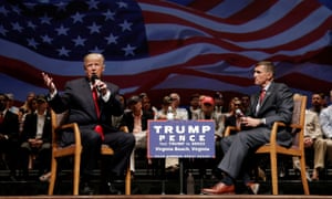 Donald Trump and Michael Flynn during a campaign town hall meeting in Virginia Beach, Virginia.