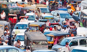 Traffic congestion and street life in the city of Jaipur, Rajasthan, India, Asia