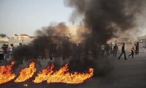 Anti-government protesters in Malkiya, Bahrain