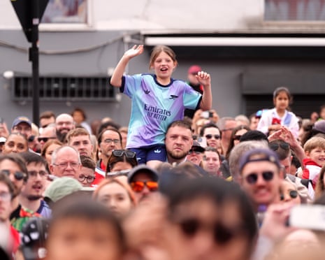 Arsenal fans gather in Armoury Square ahead of the Women’s Champions League celebrations.