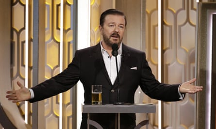 Edgy … Ricky Gervais at the Golden Globes.