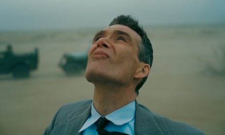 Cillian Murphy looks up at the sky in a scene from Oppenheimer