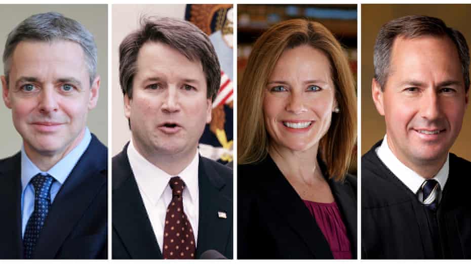 Left to right: Judges Raymond Kethledge, Brett Kavanaugh, Amy Coney Barrett, and Thomas Hardiman are being considered by Donald Trump for the US supreme court.