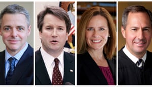 Left to right: Judges Raymond Kethledge, Brett Kavanaugh, Amy Coney Barrett, and Thomas Hardiman are being considered by Donald Trump for the US supreme court.