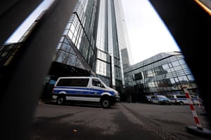 Vehicles & police have been parked in front of Deutsche Bank headquarters today.