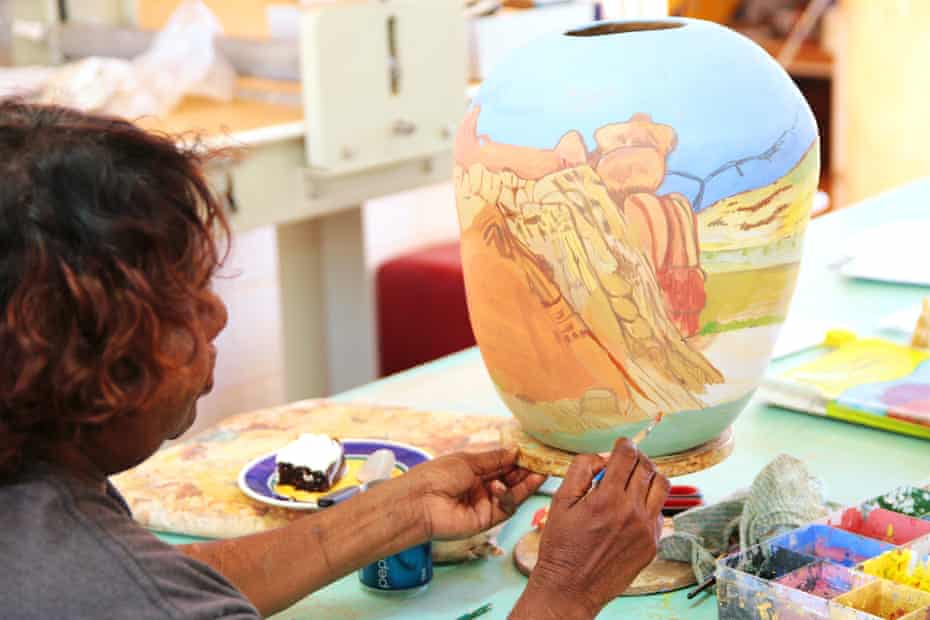 Hayley Coulthard at work inside the studio of the Hermannsburg Potters
