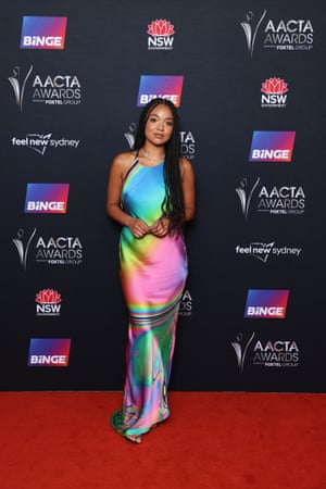 Sissy star Aisha Dee in a rainbow Erik Yvon gown