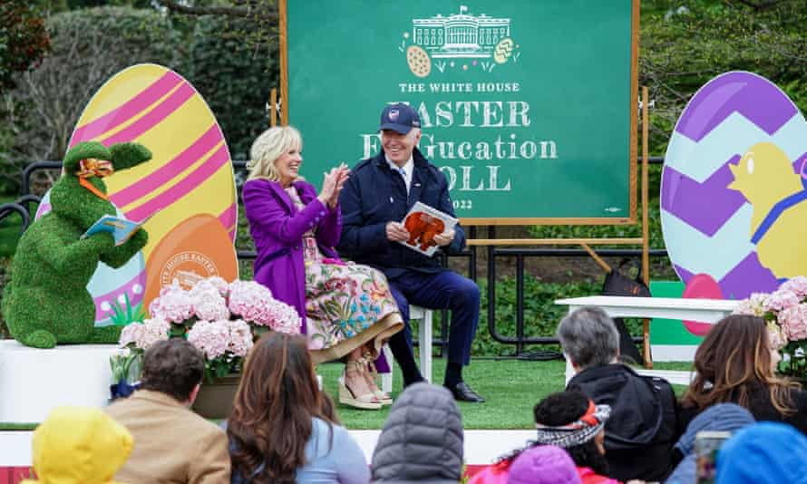 First lady Jill Biden and her husband President Joe Biden read to families during the White House Easter Egg Roll.