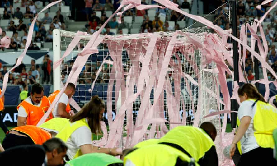 Angry Bordeaux fans interrupt their game against Lorient.