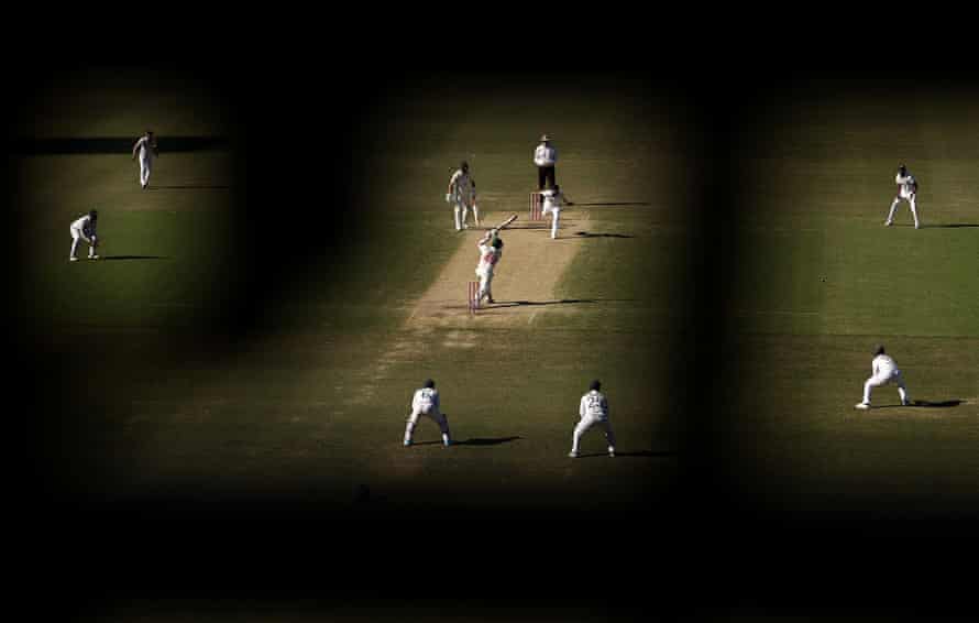 Steve Smith of Australia plays a shot off Jasprit Bumrah late on day three.