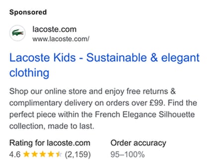 An ad from Lacoste promoting sustainable kids clothing